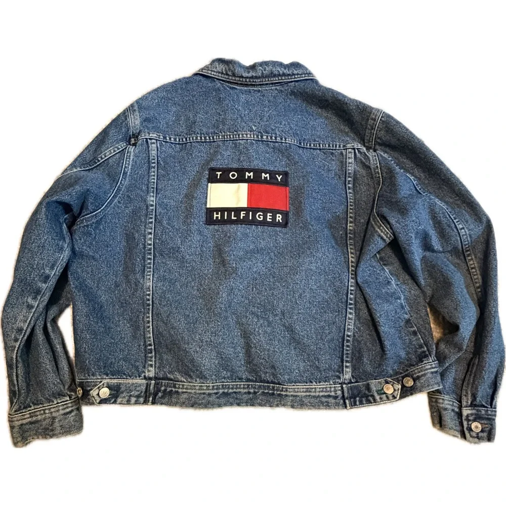 Vintage Tommy Hilfiger Jeans Denim Jacket Big Flag Logo 90s Mens XL Blue